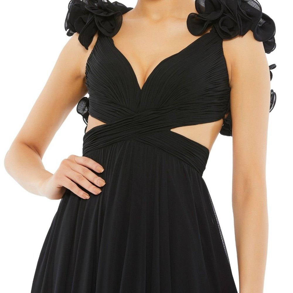 NEW Mac Duggal 67911 Ruffle Tiered Cut-Out Chiffon Gown Black SZ 10 - Picture 3 of 7